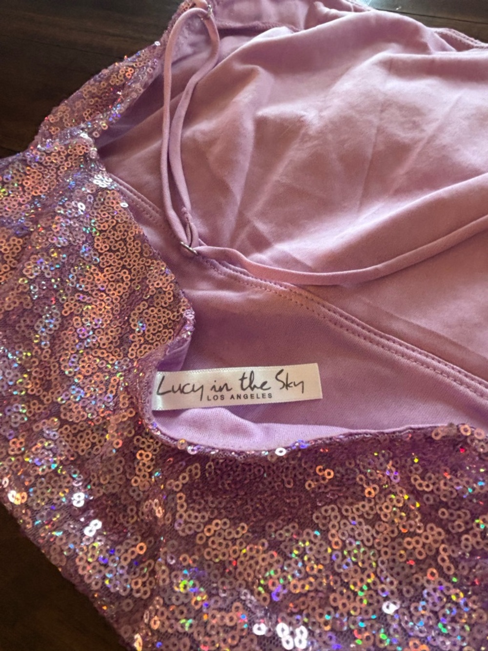 Lucy in the Sky Iridescent Lavender Sequin Cami Dress - Picture 3 of 3